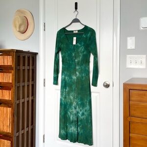 Anthropologie Green Tie-Dye Midi Dress